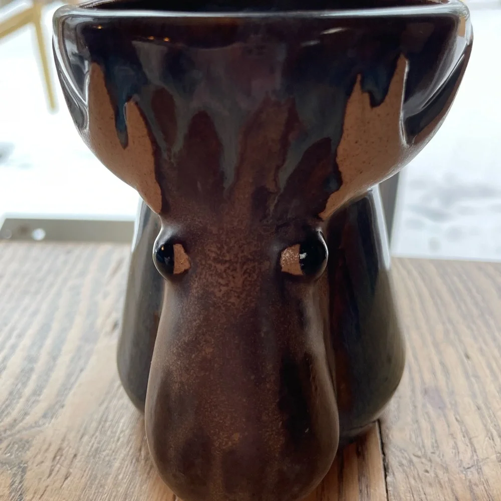 Moose Stoneware Pottery Mug Hand Painted RAD Design Birchstone Studios Maine USA - Picture 4 of 9